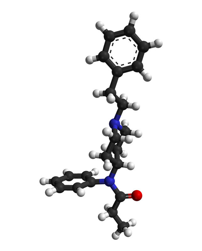 Molecular model of fentanyl.